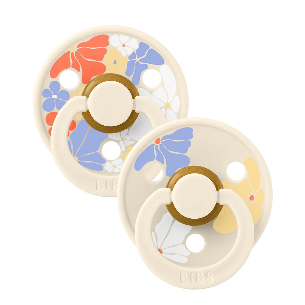 Bibs Pacifier Latex 2 Pk Morning Bloom Ivory Mix Size 1- 0-6m