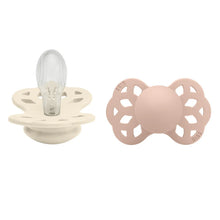 Load image into Gallery viewer, Bibs Pacifier Infinity Silicone Symmetrical 2 Pk Ivory/ Blush size 1 - 0M+