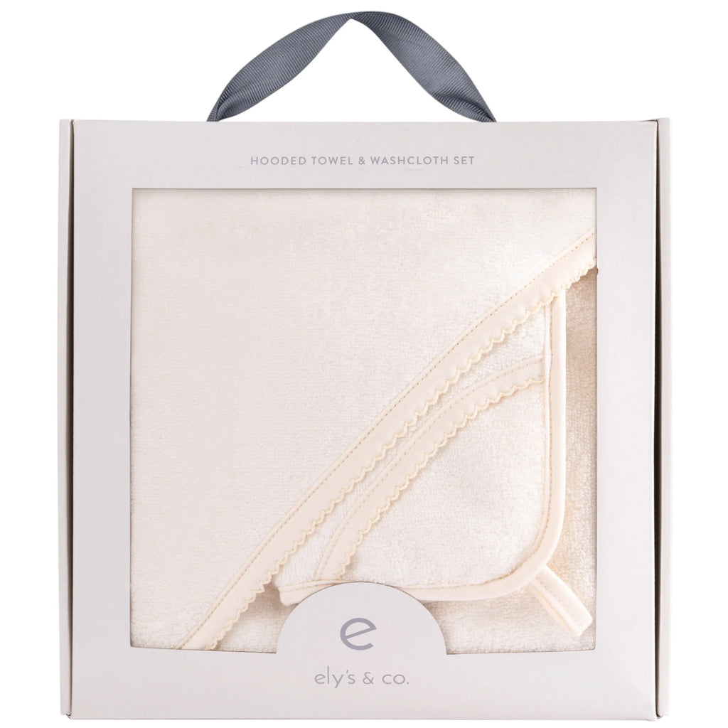 Solid Scalloped Hooded Towel And Washcloth Set - Cream