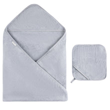 Load image into Gallery viewer, Solid Scalloped Hooded Towel And Washcloth Set - Blue