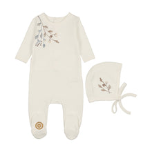 Load image into Gallery viewer, Mon Tresor Budding Blossoms Boys Footie &amp; Bonnet - Ivory &amp; Blue