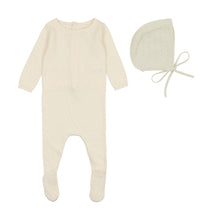 Load image into Gallery viewer, Lil Leg Dotted Knit Footie &amp; Bonnet - Cream