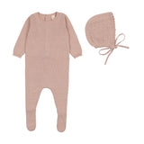 Lil Leg Dotted Knit Footie & Bonnet - Pink