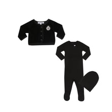 Load image into Gallery viewer, Little Parni Black Baby Cardigan Set W. Beanie