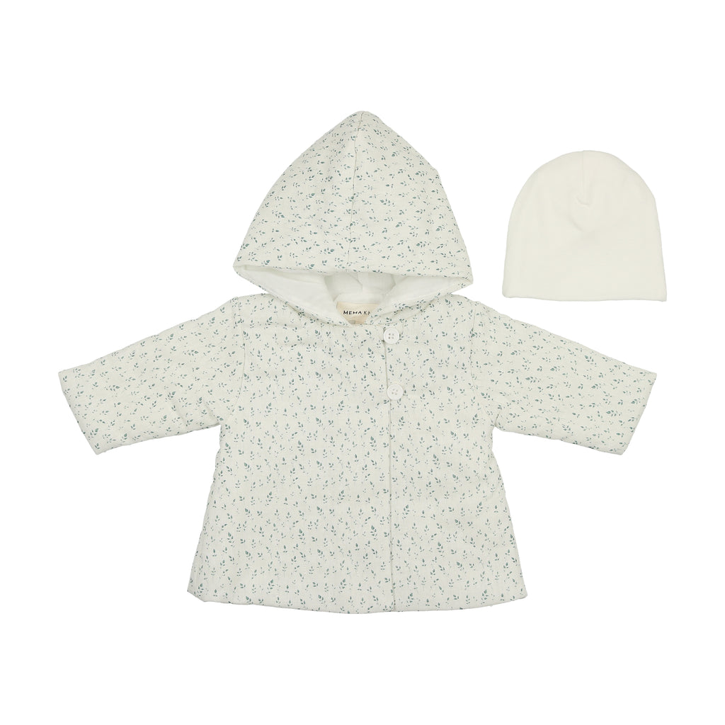 Mema Knits Floral Quilted Jacket + Beanie - Blue