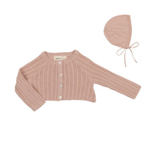 Load image into Gallery viewer, Mema Knits Crop Pointelle Cardigan Bonnet - Pink Tint