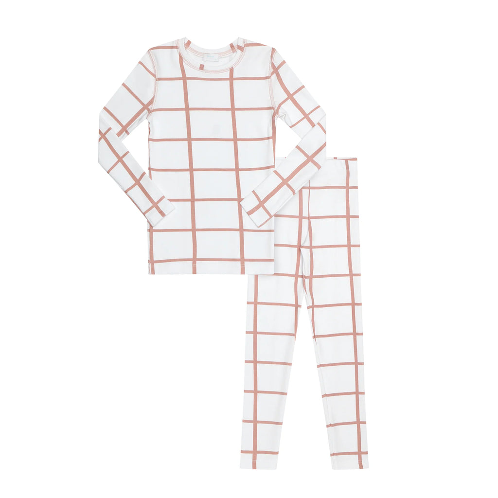 Heven PJ01 Kids Grid Pajama Set - Pink