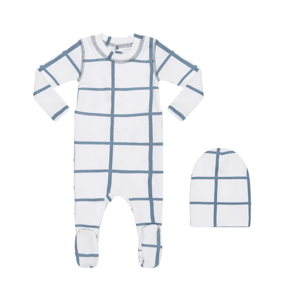 Heven PJ02 Grid Baby Pajama Footie Set - Blue