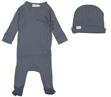 Load image into Gallery viewer, Marmar Pointelle Rib Stretchie + Hat - Stormy Blue