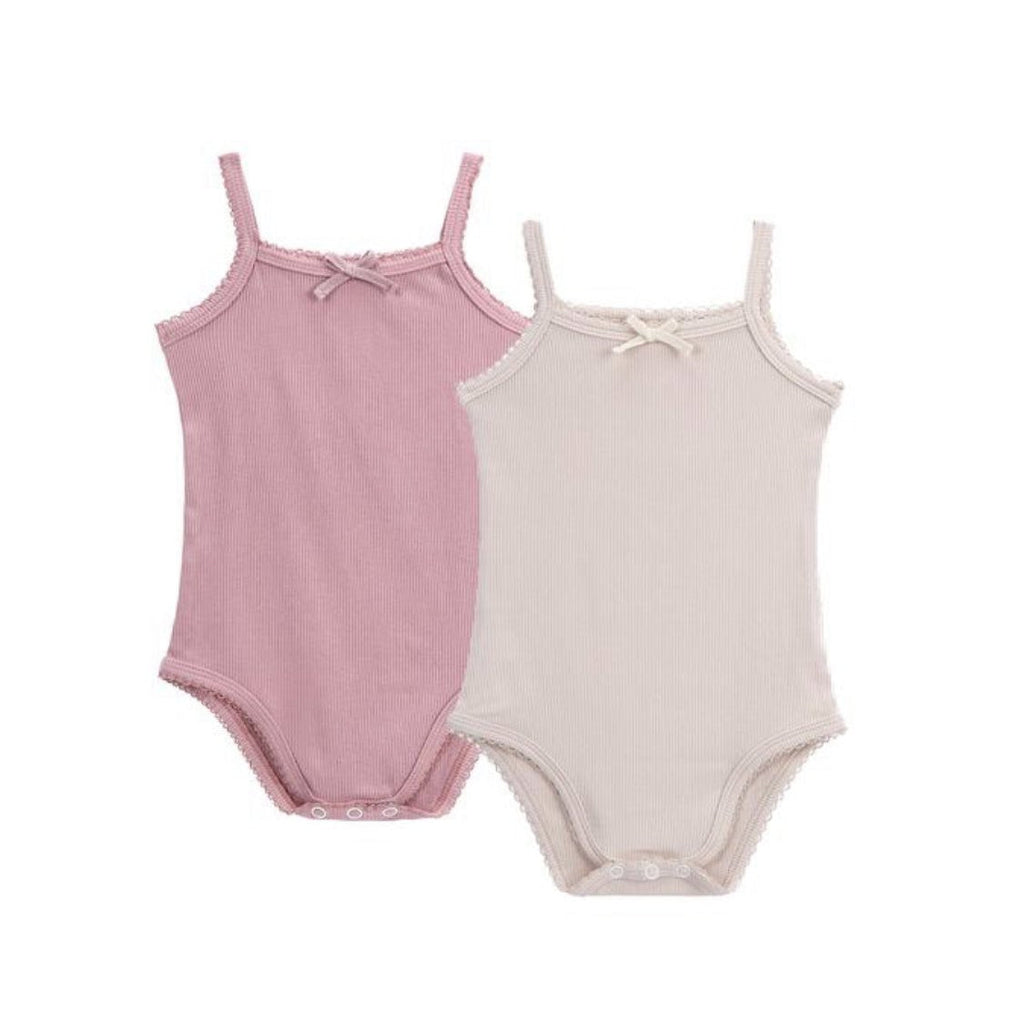 Petit Clair Colored Rib Strap Onesie With Bow