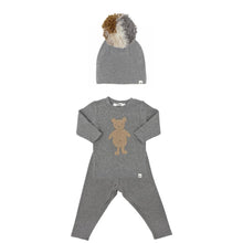 Load image into Gallery viewer, Light Heather Gray/ Tan Bear Set With Hat