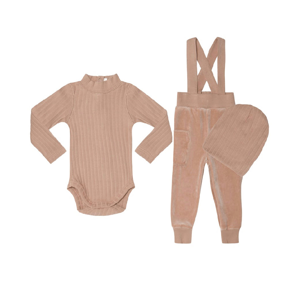 Pink Velour Overall Set