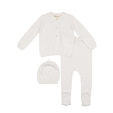 Load image into Gallery viewer, Cream Pointelle Cardigan &amp; Hat Set