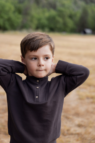 Farren & Me Buttoned Neck Sweatshirt - Washed Black