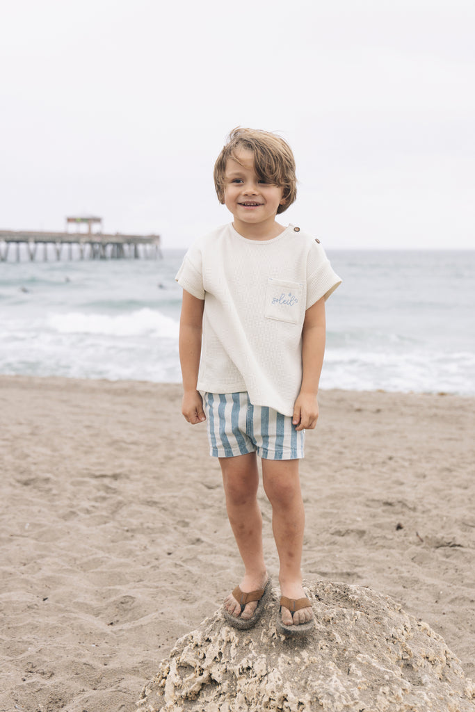 Farren & Me Waffle Tee W/ Applique - Cream