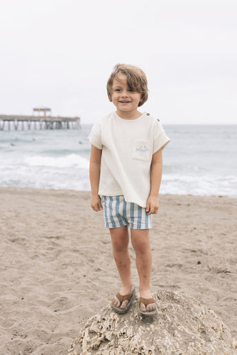 Farren & Me Waffle Tee W/ Applique - Cream