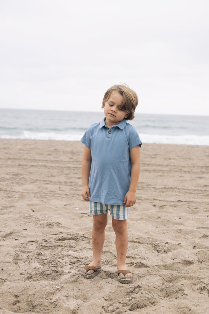 Farren & Me Pique Knit Washed Polo - Light Blue Wash