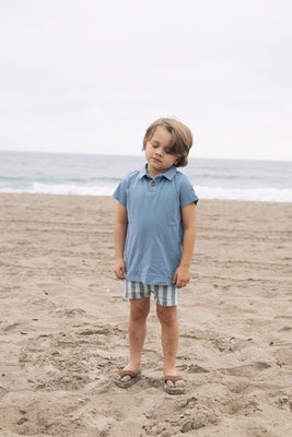 Farren & Me Pique Knit Washed Polo - Light Blue Wash