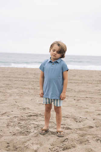 Farren & Me Pique Knit Washed Polo - Light Blue Wash