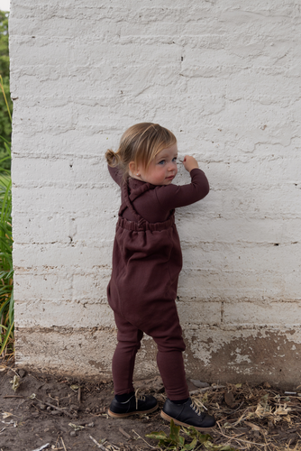Farren & Me French Terry Overall And Mockneck Onesie Set - Washed Burgundy