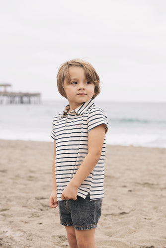 Farren & Me Boys Polo - Navy Stripes