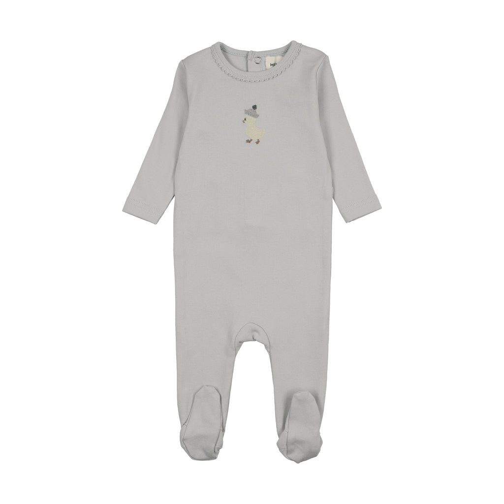 Mema Knits Yellow Duck Embroidered Footie - Gray Dawn