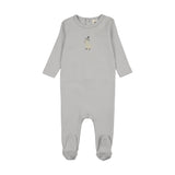 Mema Knits Yellow Duck Embroidered Footie - Gray Dawn