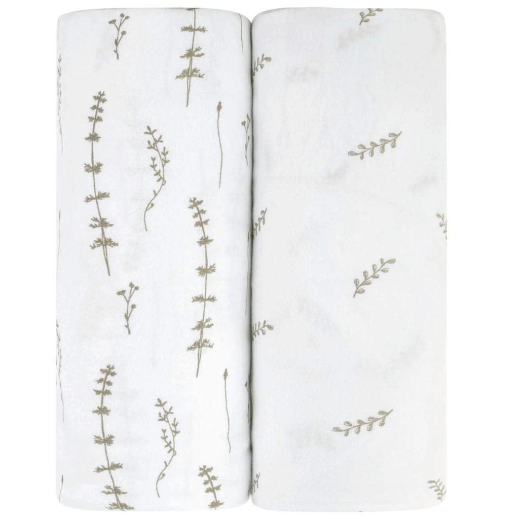 Ely's & Co. Bassinet Sheet Forest Grey Leaves