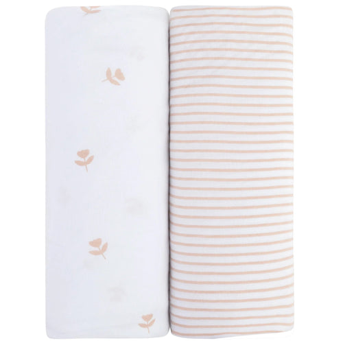 Ely's & Co Cotton Pack N Play / Portable Crib Sheet -  Pink Tulip & Stripe