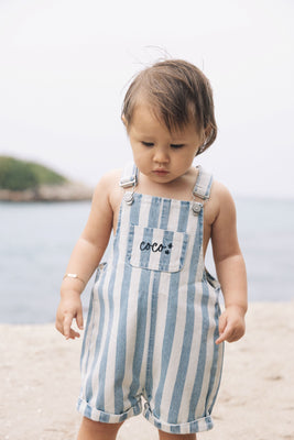 Farren & Me Short Cuffed Overalls - Light Denim Stripes