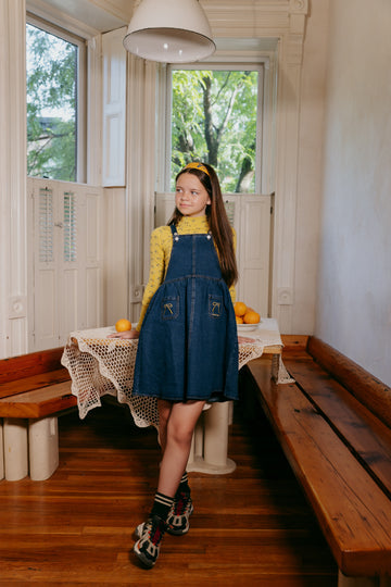 Limited Edition Embroidered Bow Pinafore Jumper - Denim