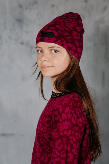 Limited Edition Leopard Knit Beanie - Raspberry