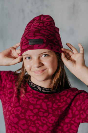 Limited Edition Leopard Knit Beanie - Raspberry