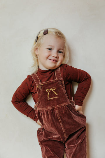 Limited Edition Embroidered Bow Overalls - Brick