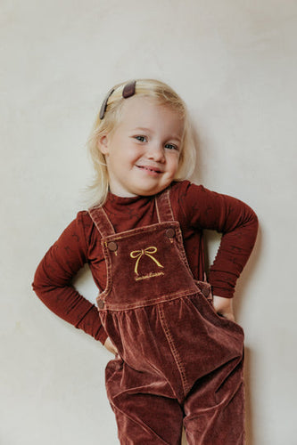 Limited Edition Embroidered Bow Overalls - Brick
