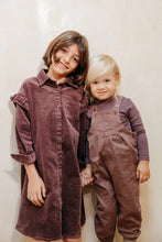 Load image into Gallery viewer, Numu Ruffle Sleeve Washed Corduroy Shirt Dress - Plum