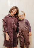 Numu Ruffle Sleeve Washed Corduroy Shirt Dress - Plum