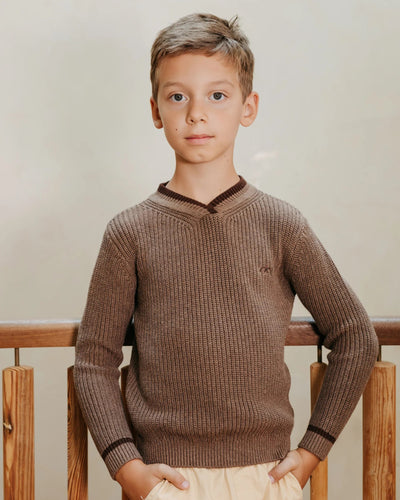 Numu Boys Stripe V-Neck Sweater - Mocha