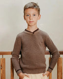 Numu Boys Stripe V-Neck Sweater - Mocha