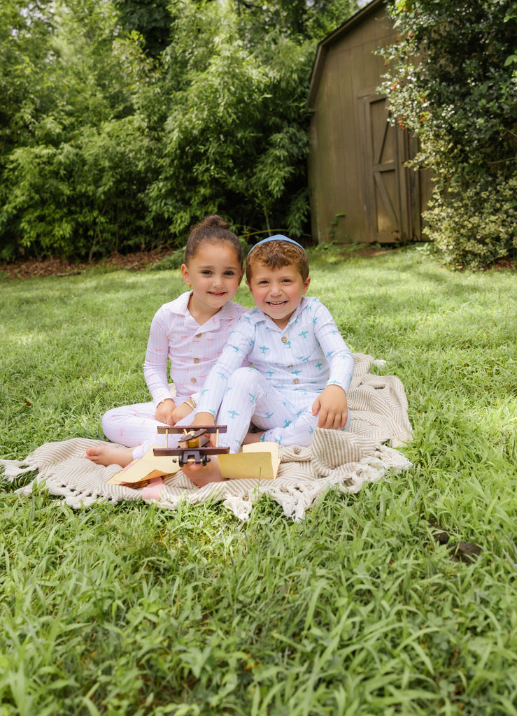 Little Label Pink Bow Print Grandpa Pajama - Pink