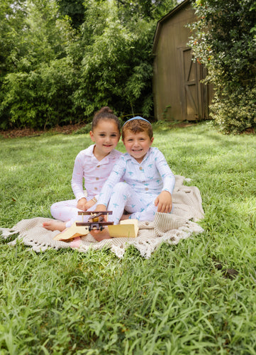 Little Label Blue Airplane Print Grandpa Pajama - Light Blue