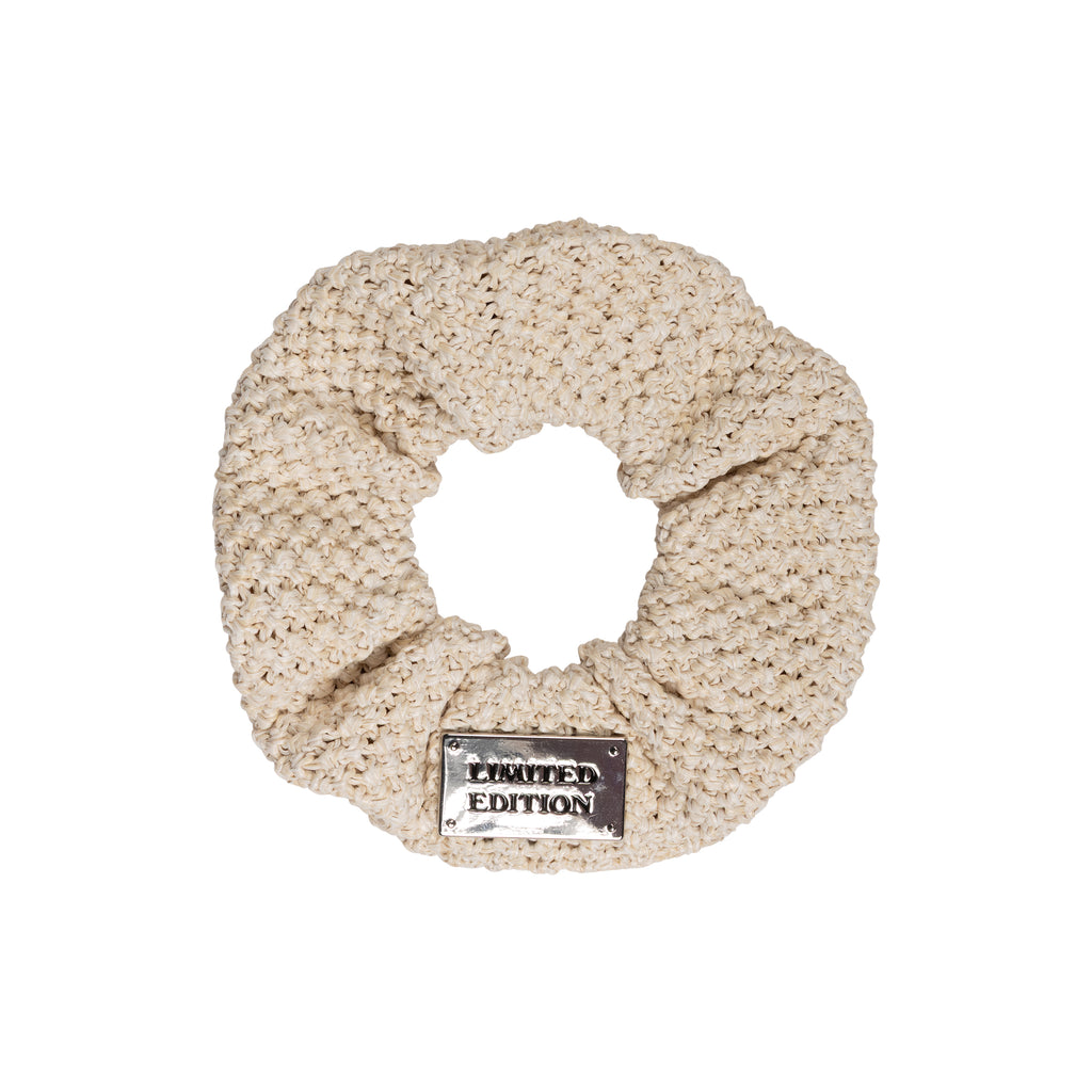 Limited Edition Crochet Raffia Scrunchie - Pale Beige