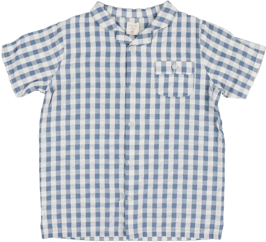 Lil Legs Gingham Collar Shirt - Bright Blue
