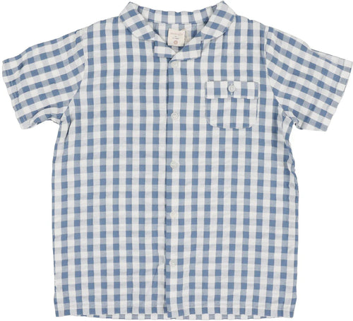 Lil Legs Gingham Collar Shirt - Bright Blue