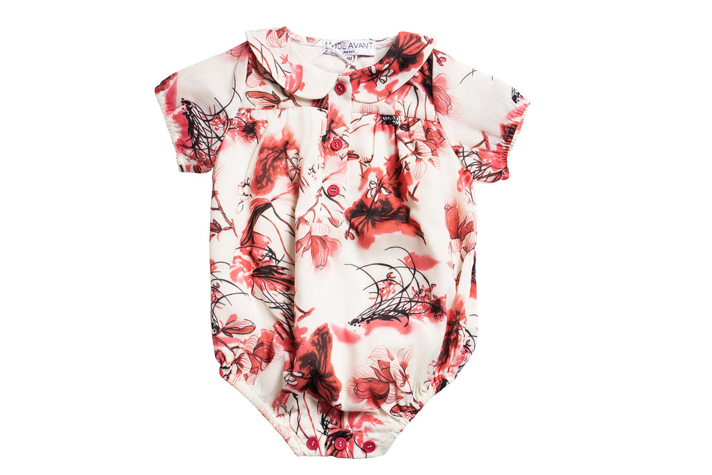 Mode Avant Print Romper - Ivory/Hot Pink