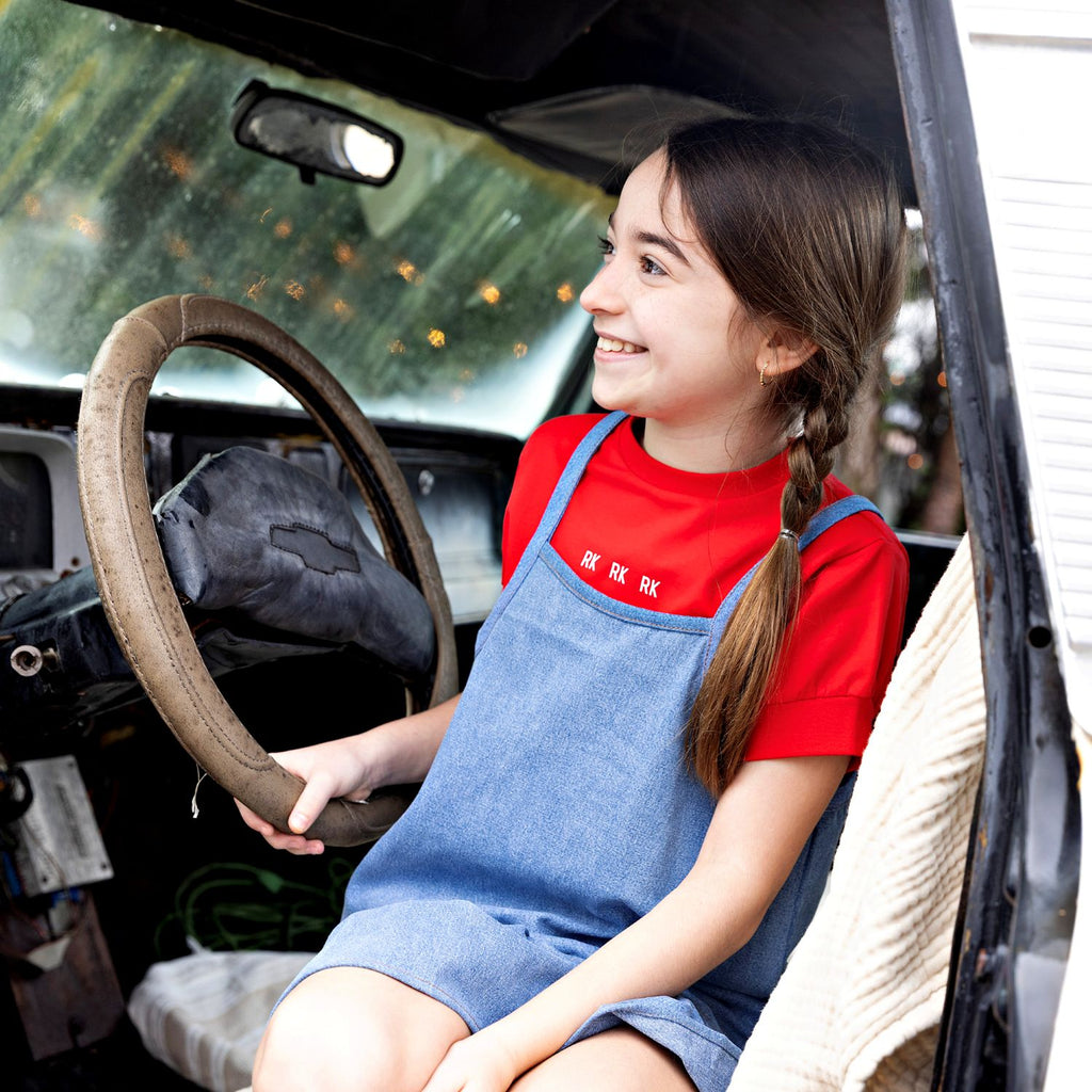 Retro Kid Hollis Strap Ruffle Dress - Blue Denim