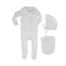 Load image into Gallery viewer, Little Parni Pointelle Footie, Bonnet And Bib (K656) - White/Pink