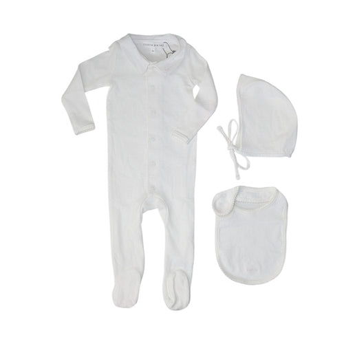 Little Parni Pointelle Footie, Bonnet And Bib (K656) - White/Pink