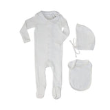 Little Parni Pointelle Footie, Bonnet And Bib (K656) - White/Pink