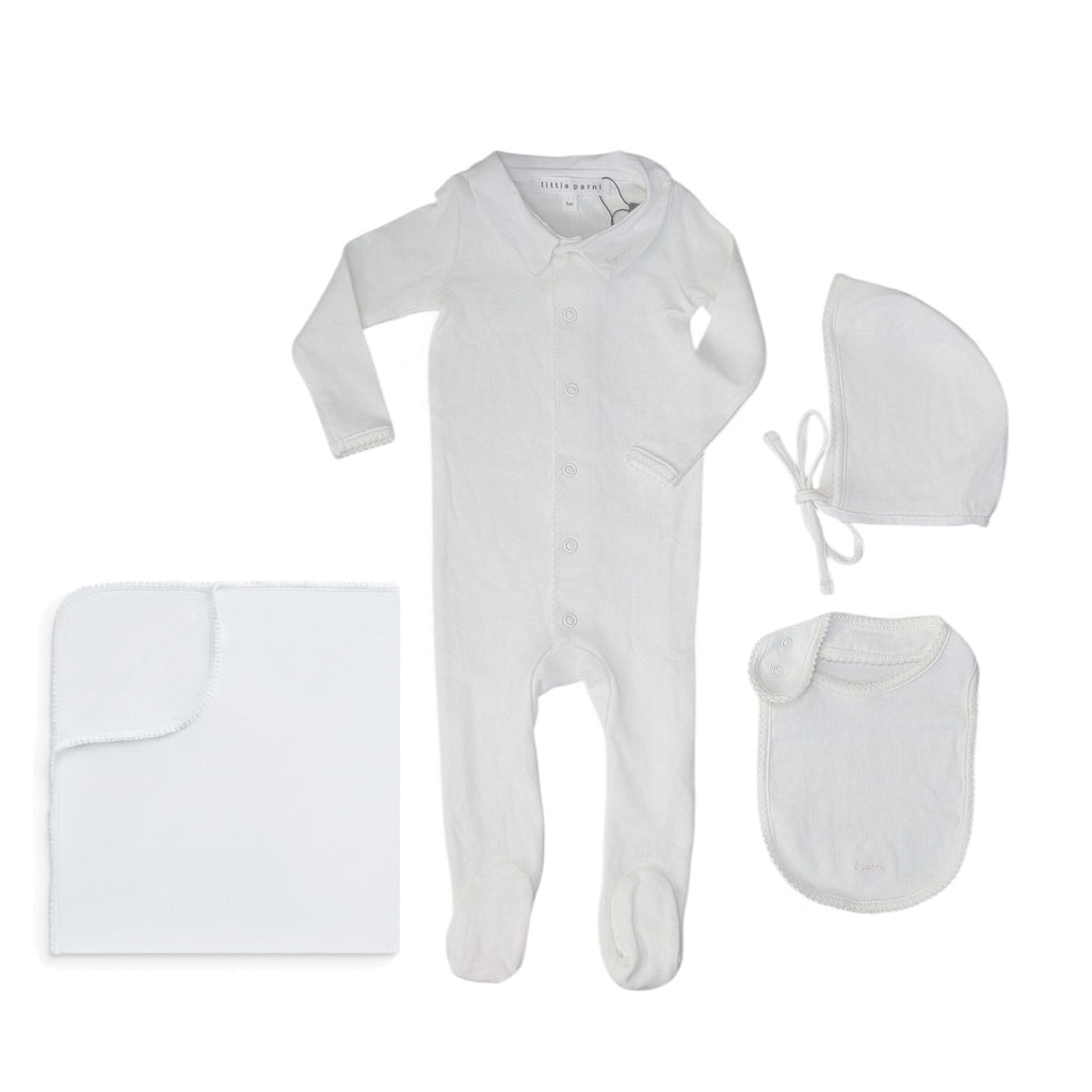 Little Parni Pointelle Footie, Bonnet, Bib & Blanket (K656+K657) - White/Pink